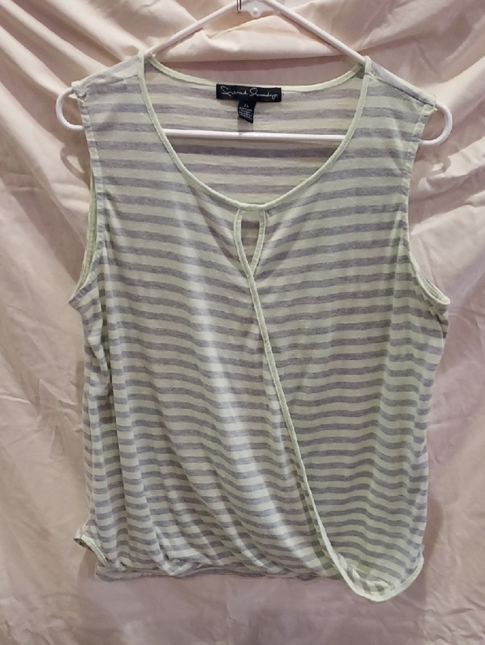 French Laundry Striped Sleeveless Tank in Light Gray and Light Mint Green